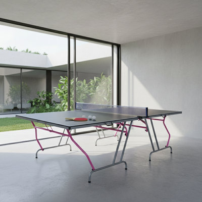 Ensemble de table de ping-pong pliable et portable de 8 pi x 4 pi pour l'intérieur et l'extérieur, comprenant 2 raquettes, 3 balles et un filet