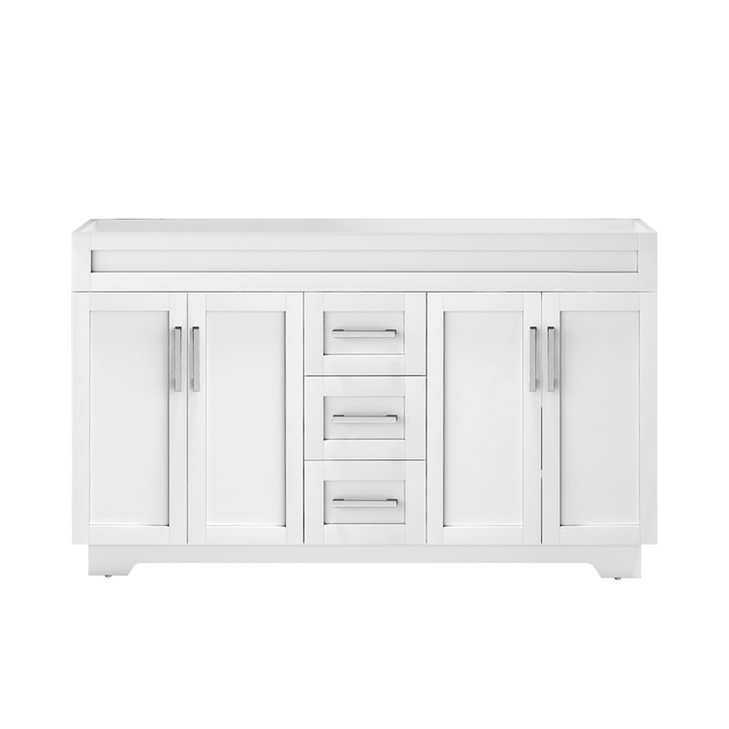 Meuble-lavabo rustique 60 po sans comptoir ni contreplaqué d'évier, Argent argent, Blanc