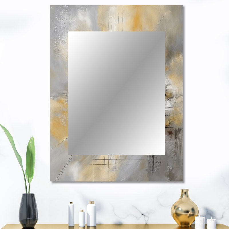 Jaune et gris au-delà de la toile I - miroir de peinture abstraite, miroir mural décoratif jaune, impression d'art en métal