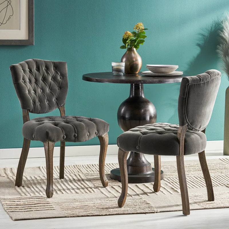 Chaise capitonnée Kd (ensemble de 2), Gris anthracite, Brun