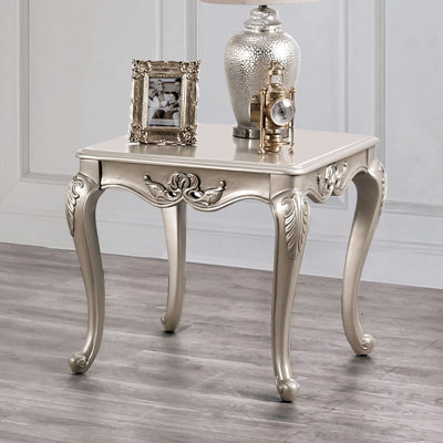 Traditional Style End Table With Curved Legs And Carved Design Solid Wood Structure