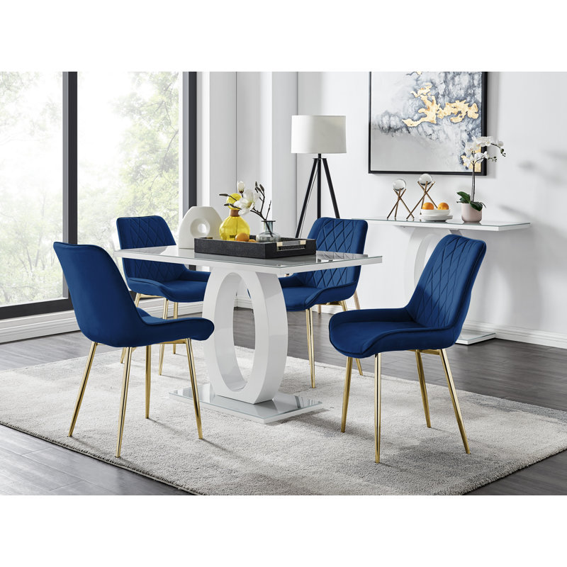 4 - Person Dining Set, Navy/Gold