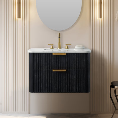 Liljan 30'' Wall-Mounted Single Bathroom Vanity with Engineered Stone Top