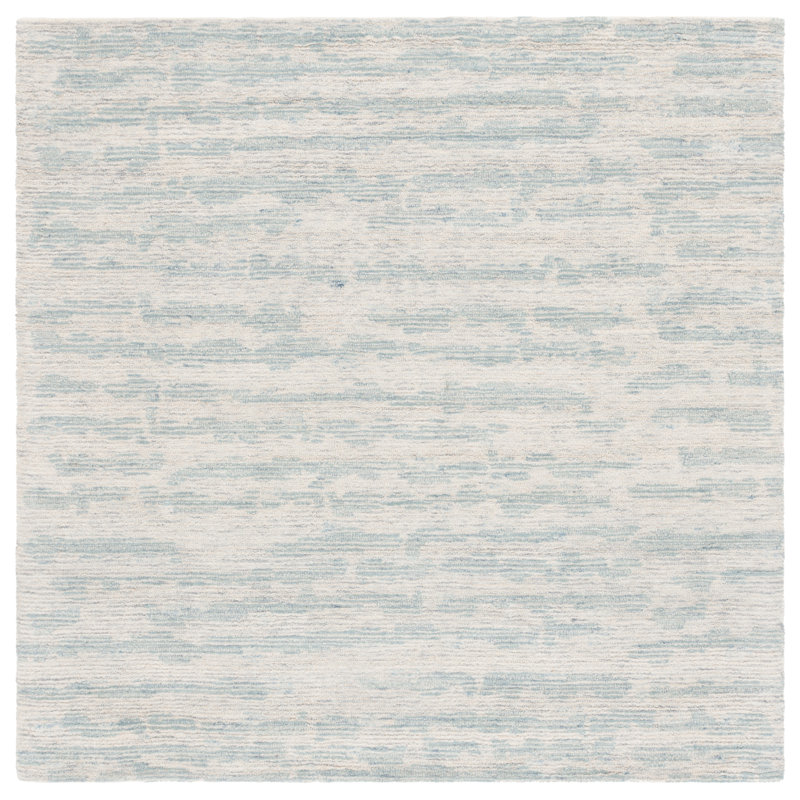 Tapis gris en laine et coton touffeté à la main Notasulga, Carré 6 pi