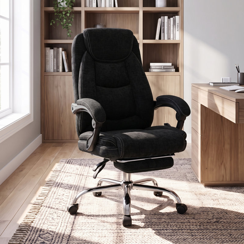 Fauteuil de bureau de massage Big and Tall avec chaleur et repose-pieds, Tissu, Noir