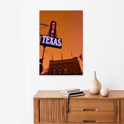 Low Angle View Of A Neon Sign Of A Hotel Lit Up At Dusk Fort Worth Stockyards Fort Worth Texas Usa Abstract Contemporary Architecture City Art