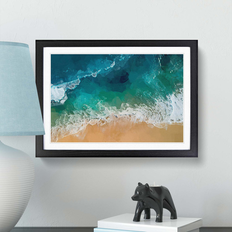 Beach in Honolulu Hawaii in Abstract - Picture Frame Graphic Art Print, 36cm H x 48cm W , Black Framed