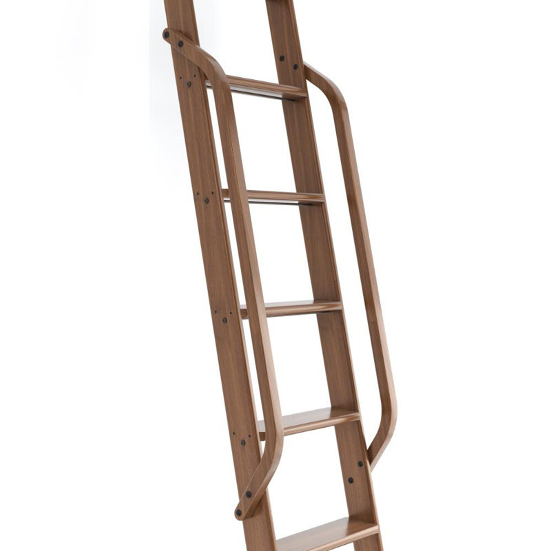 Walnut Wood Library Ladder Handrail (No Ladder), Black