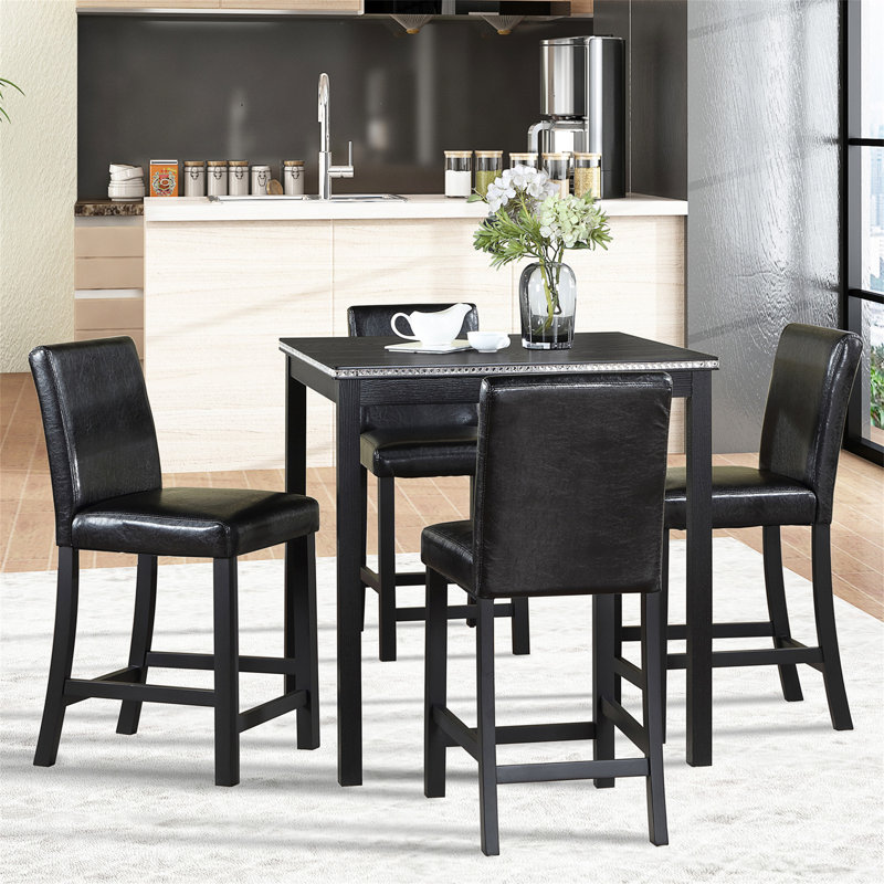 Ensemble de salle à manger Balachandran, Noir, Polyuréthane noir, H 36 po x L 34,5 po x l 34,5 po