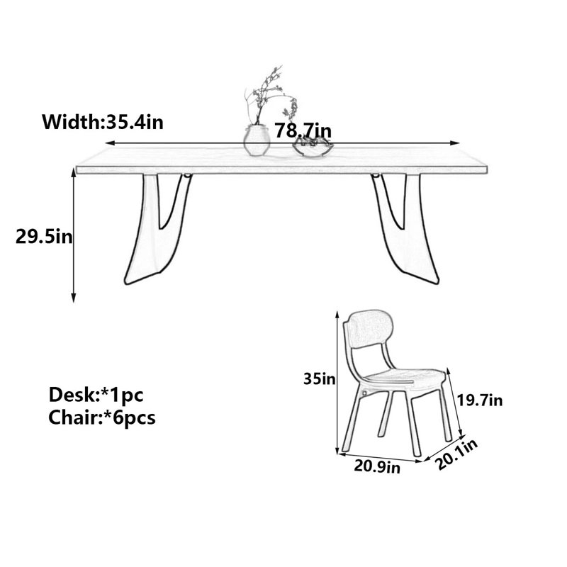 Table de salle à manger Wabi-Sabi, H 29,5 po x L 78,7 po x l 35,4 po
