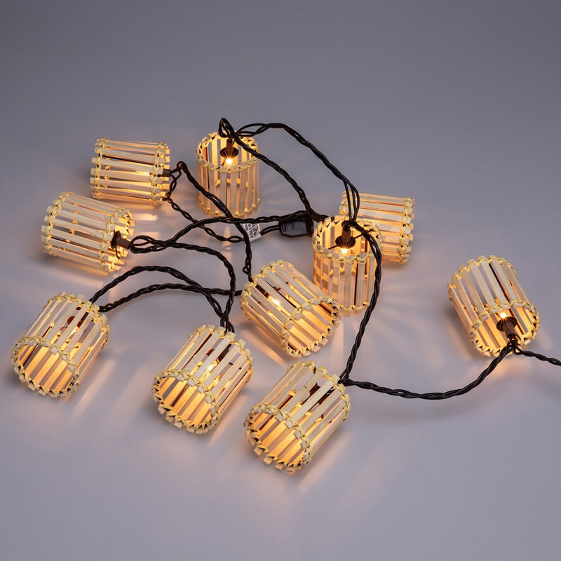Extérieur - Guirlande lumineuse imperméable, Guirlande de lanternes en bambou (Bambou / 10 lumières)