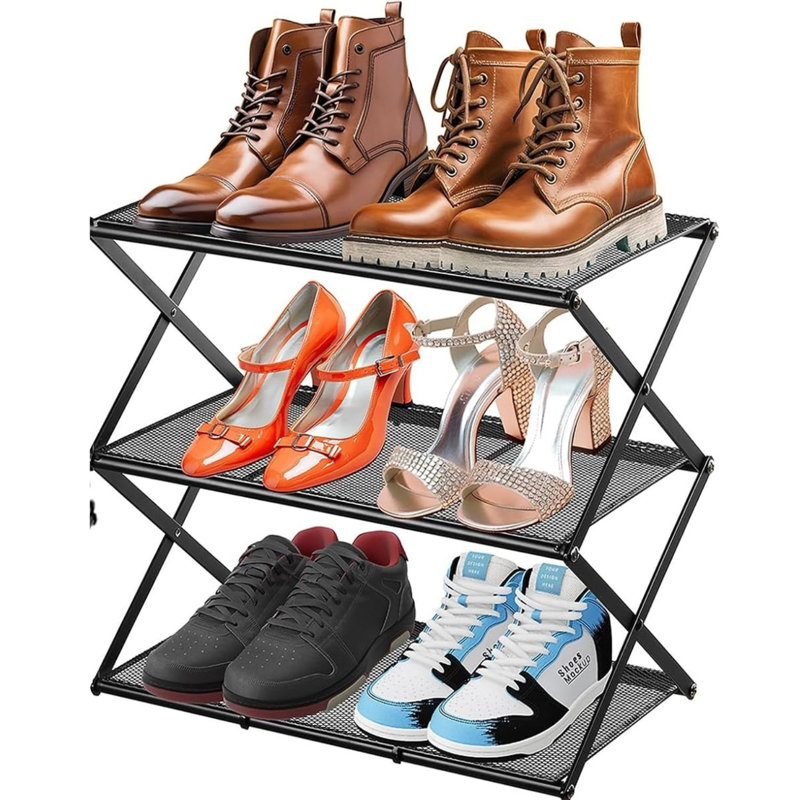 3-tier Foldable Metal Shoe Rack Organizer