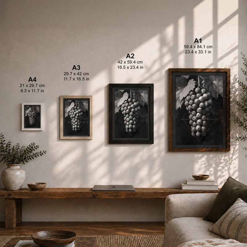 Suspended Grapes Minimalist - Print, A1 - 84.1 x 59.4 cm, Oak