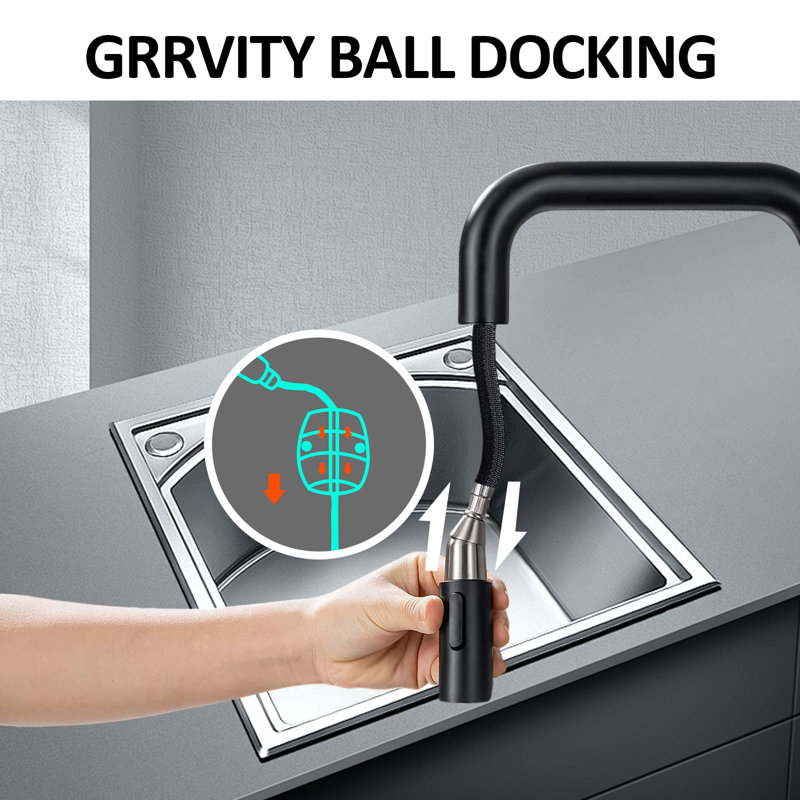 Kitchen Faucet With Pull-Out Sprinkler Head Single Handle Stainless Steel Kitchen Sink Faucet, Matte Black