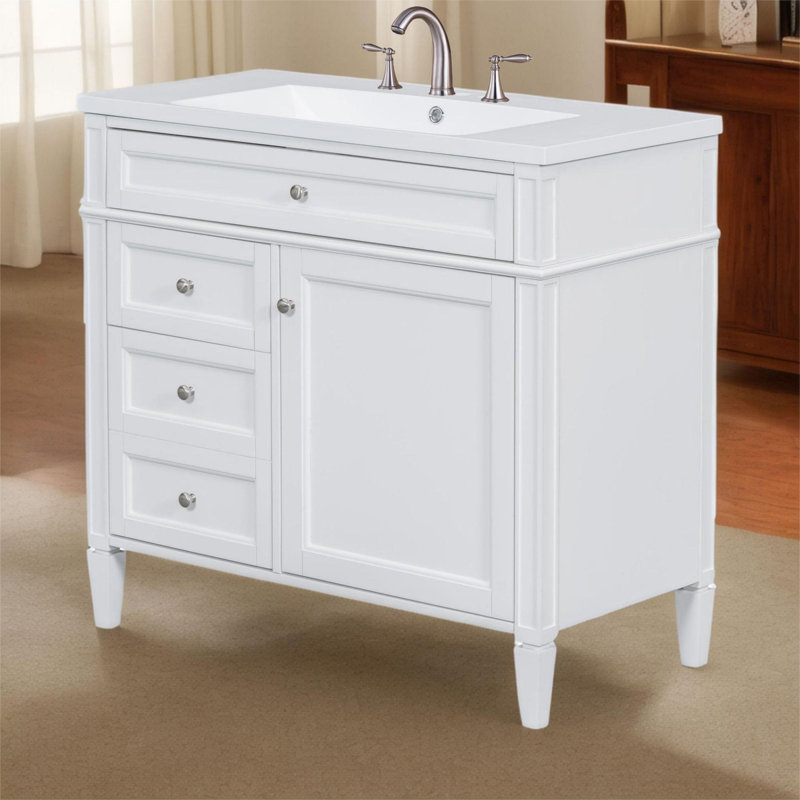 Meuble-lavabo moderne 36 "avec lavabo supérieur, Blanc