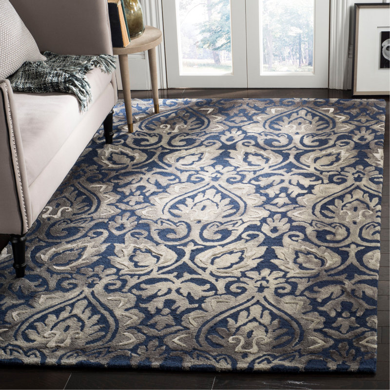 Pimentel Hand Tufted Wool/Cotton Geometric Rug in Navy, Rectangle 8' x 10'