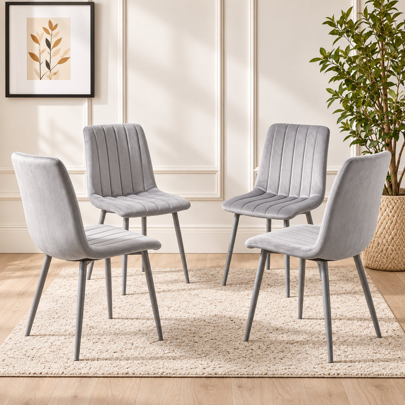 Oira Homes Grey Velvet Dining Chairs Set of 4 Modern Tufted Kitchen Dining Chairs