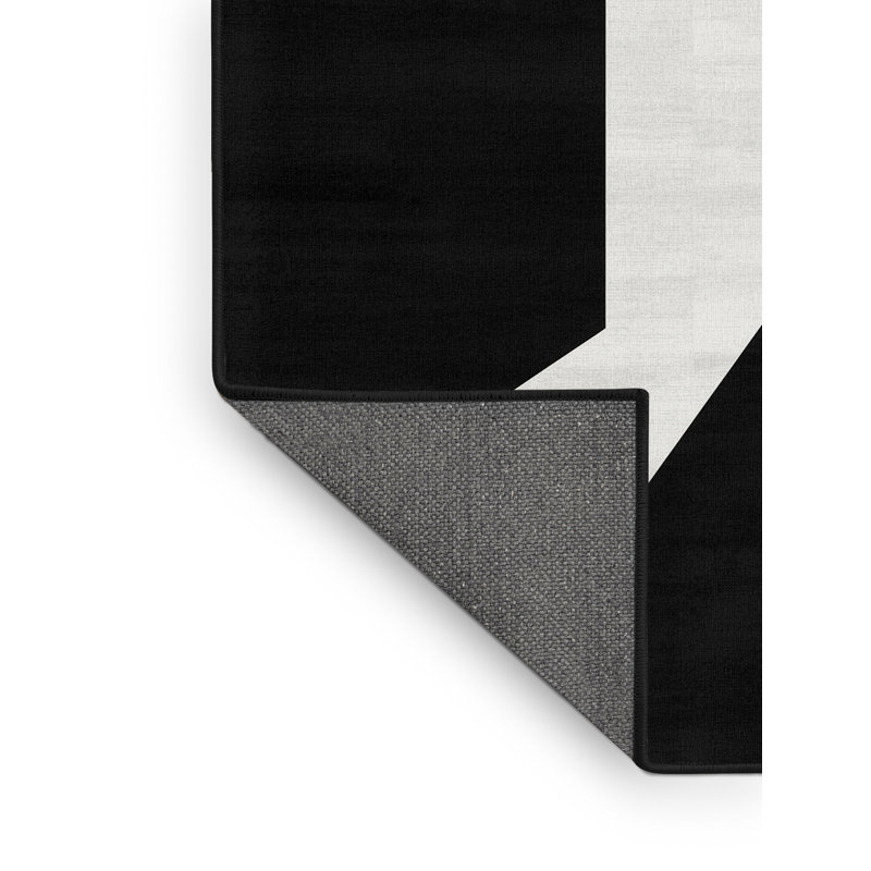 Tapis doux moelleux à motif géométrique contemporain noir Ealey, 6 X 9