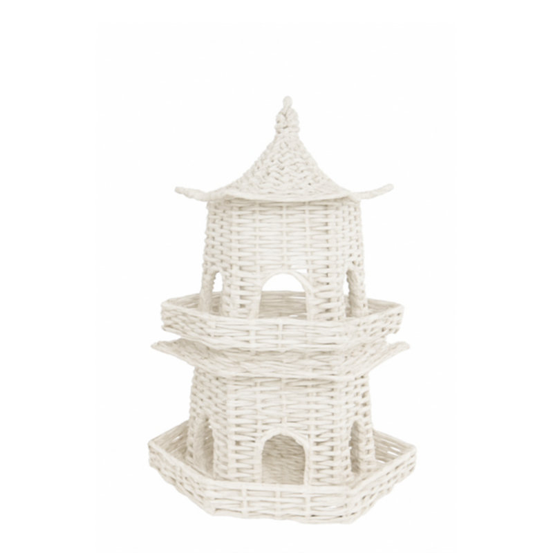 White Grand Wicker Pagoda, Small, White, 18" H x 10.5" W x 11.5" D