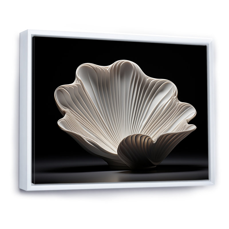 Monochrome Clam Deep Charcoal Ocean I - Clam Wall Art Living Room, H 12 po x l 20 po, Cadre flottant blanc