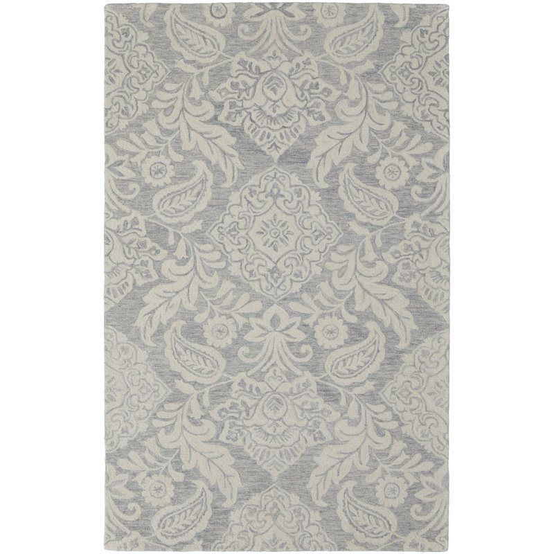 Tapis ivoire / gris en coton touffeté à la main Armando, Rectangle de 10 pi x 14 pi