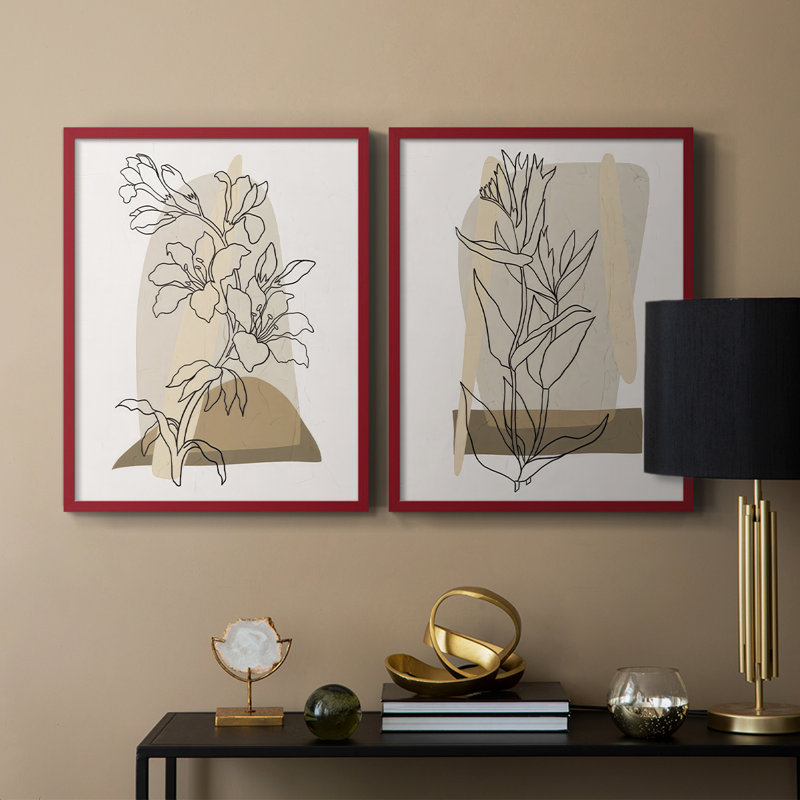 Impression encadrée moderne et botanique I-Premium - prête à être accrochée - aucun clou requis - aucun clou requis, Rouge