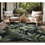 Armento Floral Indoor / Outdoor Area Rug for Patios, Entryway, Deck or Porch - Black