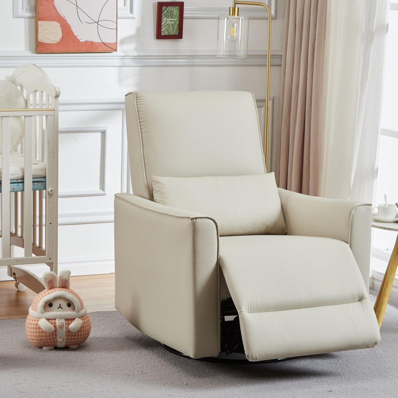 Fauteuil inclinable et pivotant à 360 °, fauteuil berçant et oscillant rembourré en similicuir, Beige