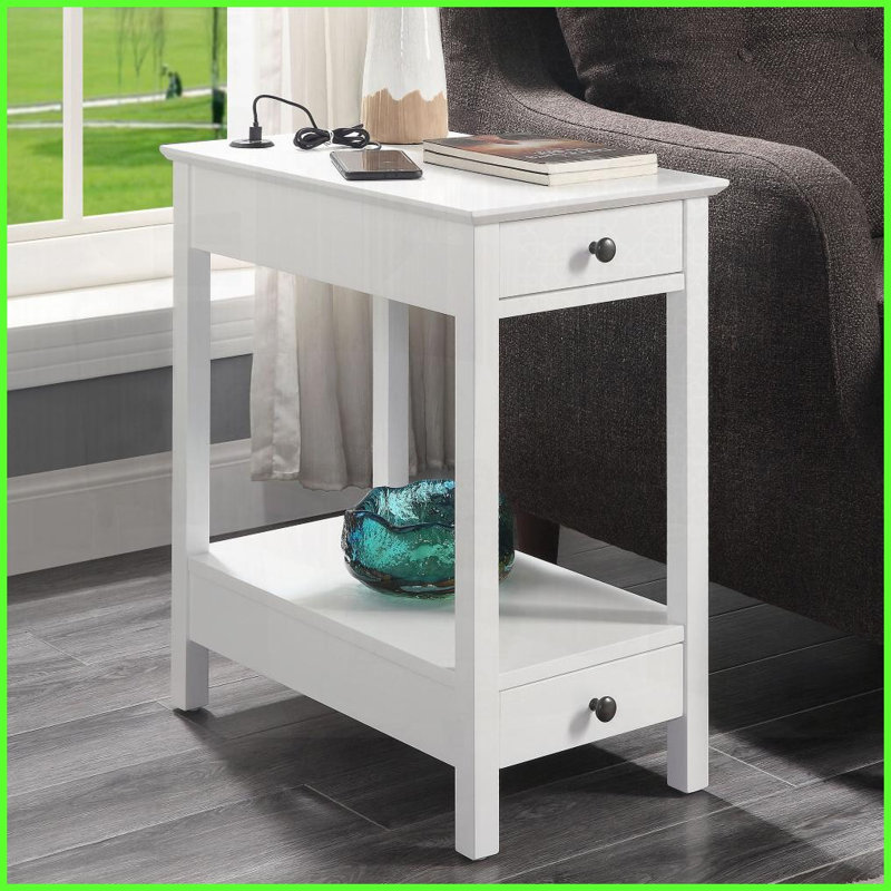 Table basse de rangement blanche avec station d'accueil USB pour salon, appareils de charge et amp; Organise les essentiels
