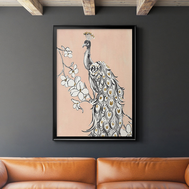 Paon en or II, impression sur papier encadrée, H 30,5 po x l 22,5 po x P 1 po, Noir