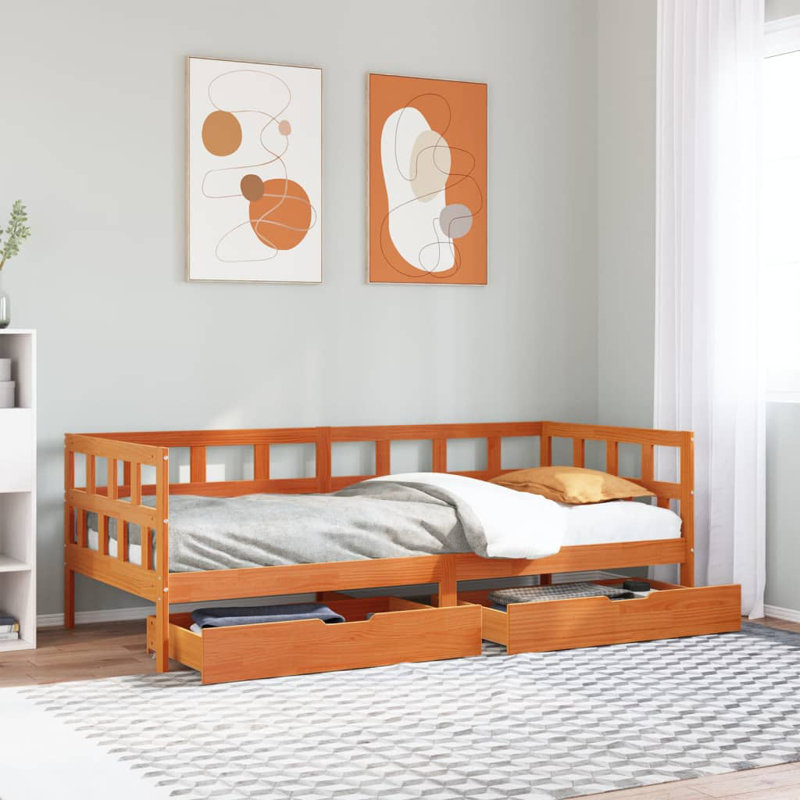 17 Stories Daybed With Drawers Without Mattress Solid Wood, European Single (90 x 200cm), Wax Brown