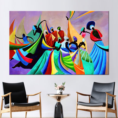 African Woman Canvas Art - Modern Abstract Colorful Dancers Printed on Background