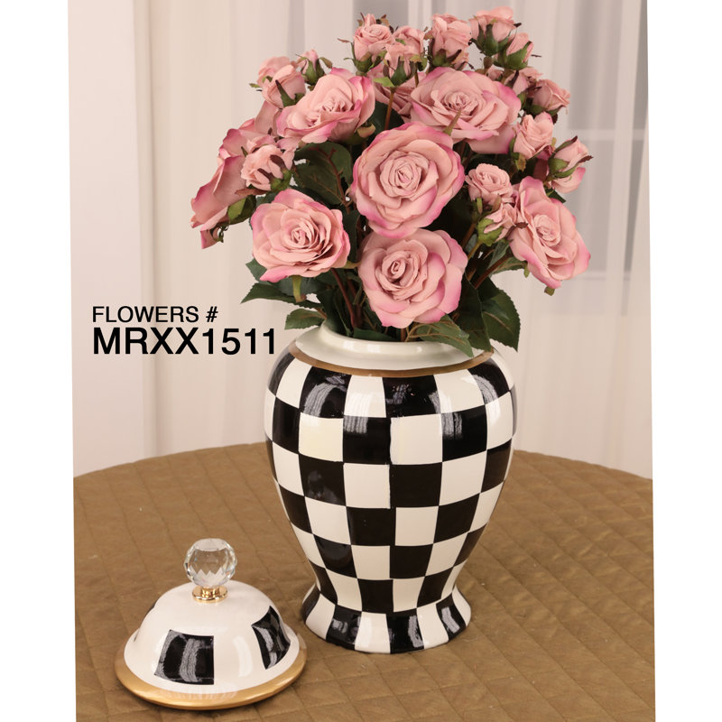 Ceramic Jar, 15" H x 8.5" W x 8.5" D, Black/White