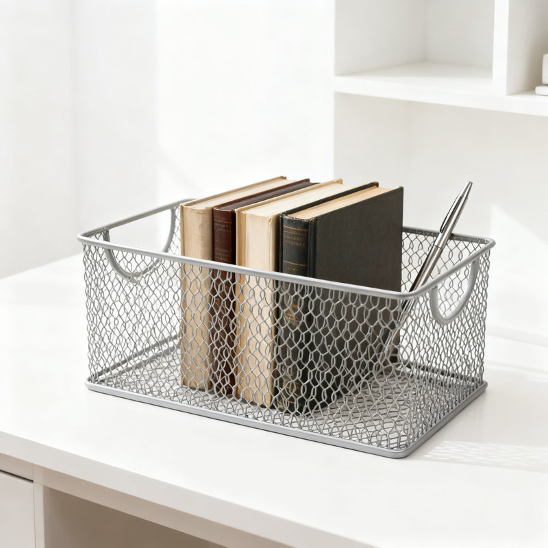 Stainless Steel Mesh Storage Bin With Handles For Home, Office, Kitchen & Bathroom Organization