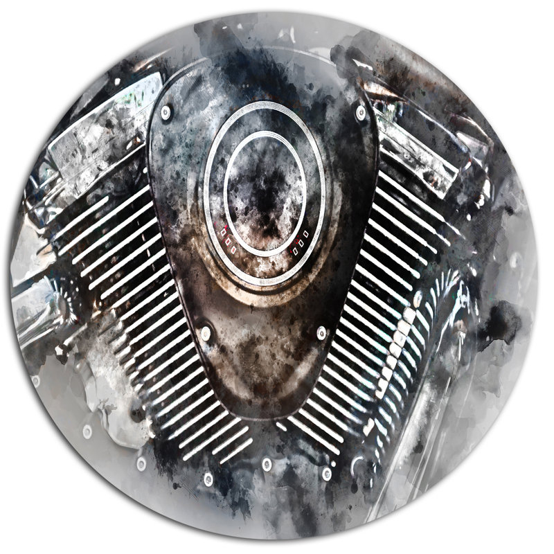«Motocyclette, moteur, aquarelle», reproduction de peinture à l'huile sur métal, H 36 po x l 36 po