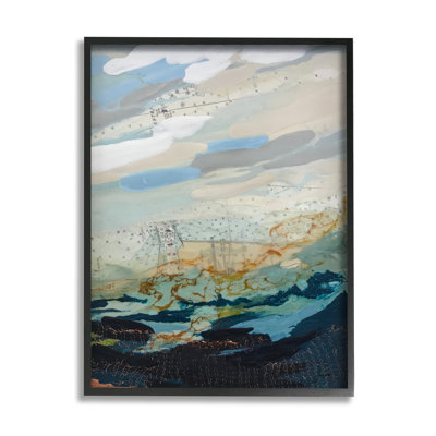 «Nautical Landscape Abstract Ocean Layered Map Collage» par Stacy Gresell - peinture à cadre flottant sur toile