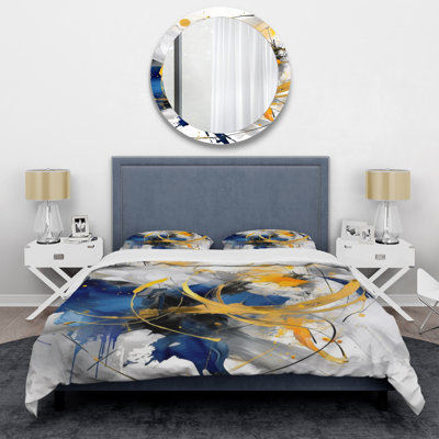 Ensemble de housse de couette en microfibre / polyester bleu foncé et doré