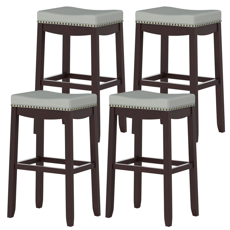 Rakiem Saddle Stool with Nailhead (Set of 4), Brown, Bar Stool ( 29" Seat Height), 4