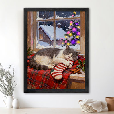 Reproduction d'art de chat rétro noir encadré noir