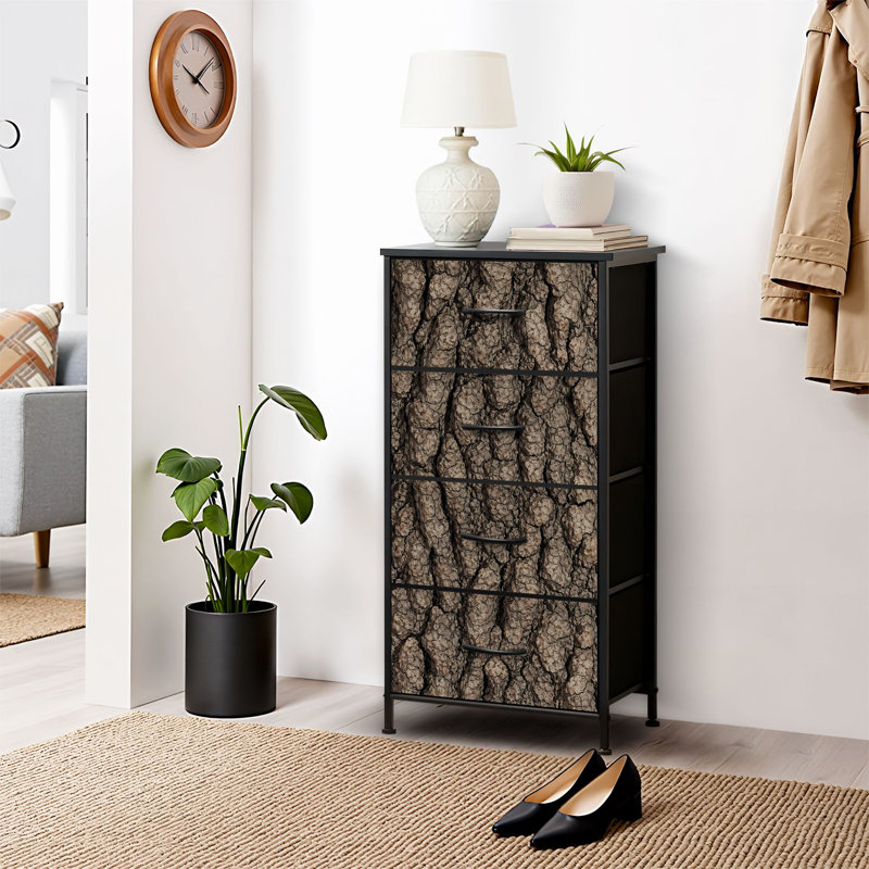 4 Drawer Dresser for Bedroom, Narrow Chest of Drawers, Wooden Top and Study Iron Frame 18"x37.5"-(WxH)