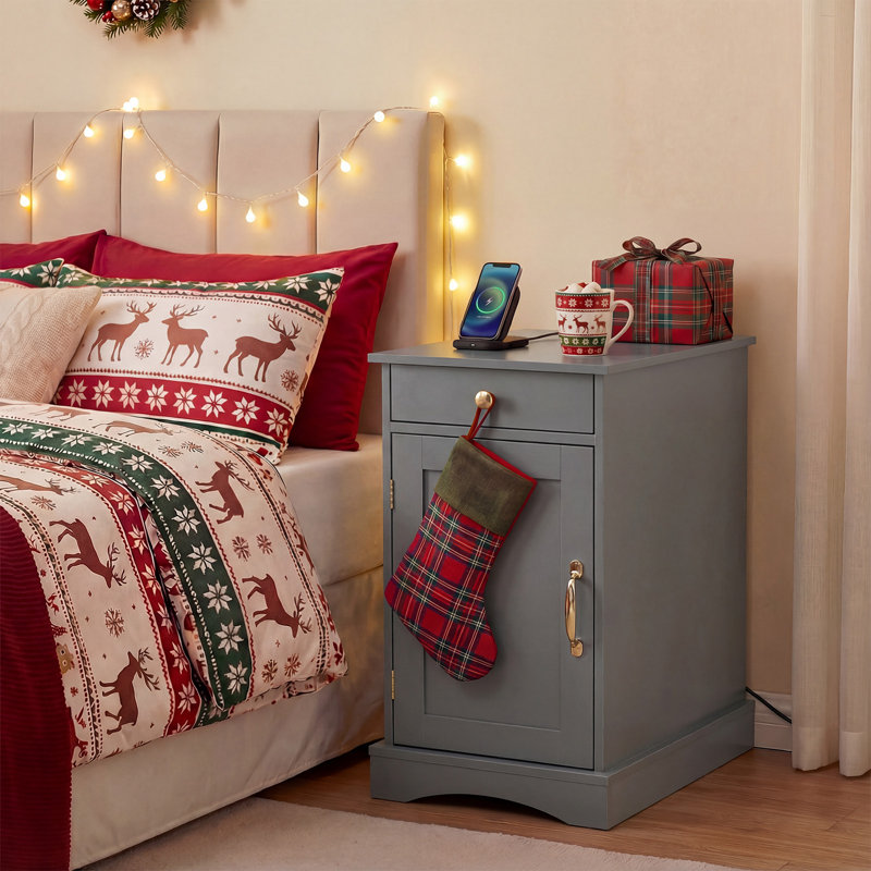 35cm W Manufactured Wood Bedside Table, Grey