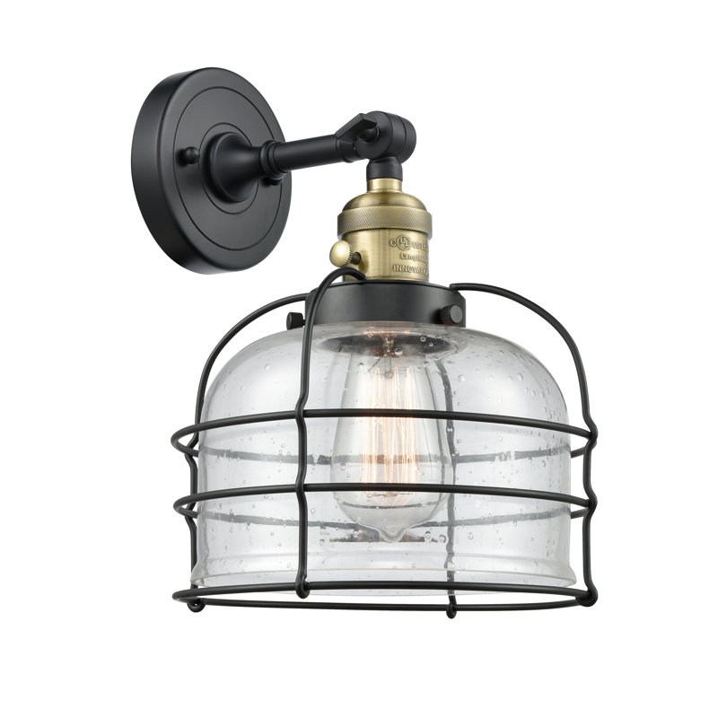 Applique murale 1 lumière 9 "Bell Cage, Ampoule à DEL rétro de 3,5 W, Grainé, Laiton antique noir