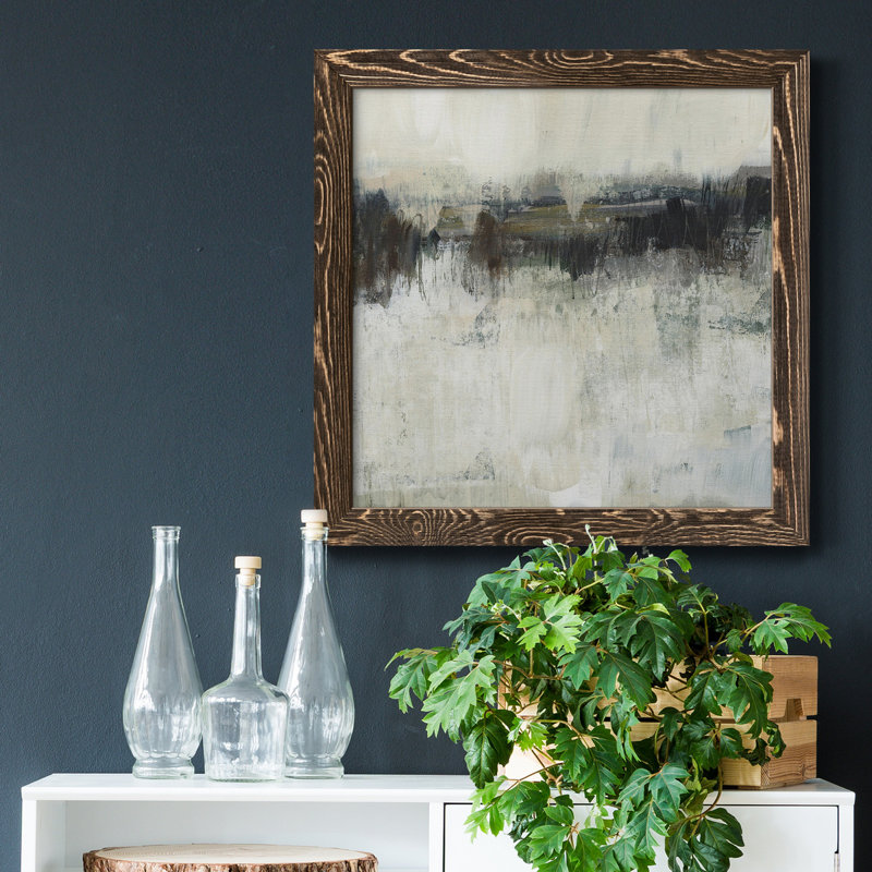 «Neutral Horizon Line I», toile encadrée de qualité supérieure - prête à être accrochée, Encadré de bois de noyer