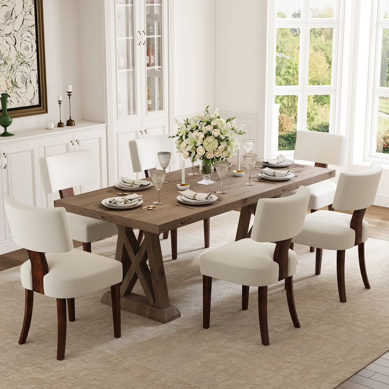 Ensemble de 2 chaises de salle à manger Mid Century, 2, Beige, Brown
