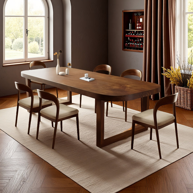 Antique-style Brown Solid Wood Rectangular Dining Table And Chair Set, 5 Pieces: Table, 4 Chairs, 29.53"H x 63" W x 27.56" D