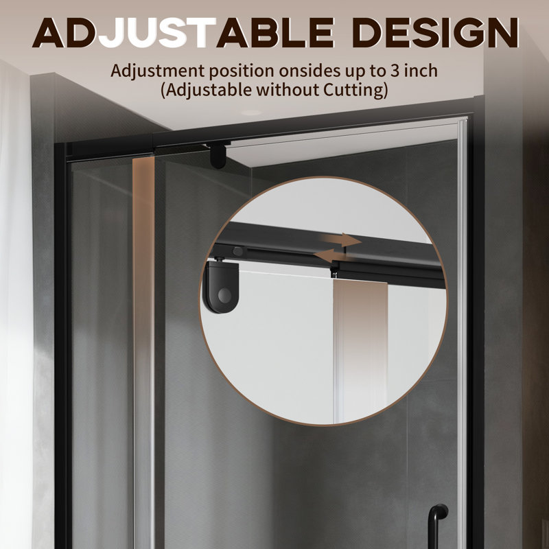 32-36" W x 72" H Framed Rectangle Reversible Shower Door with Tempered Glass