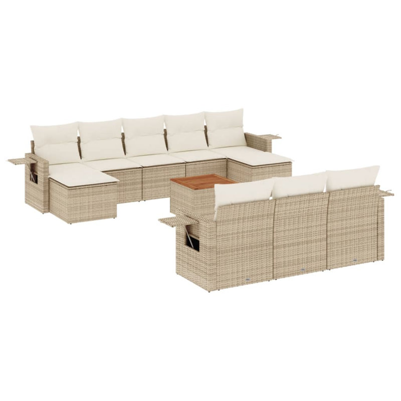  Ensemble de canapé de jardin en rotin PE beige, acier thermolaqué, bois d'acacia