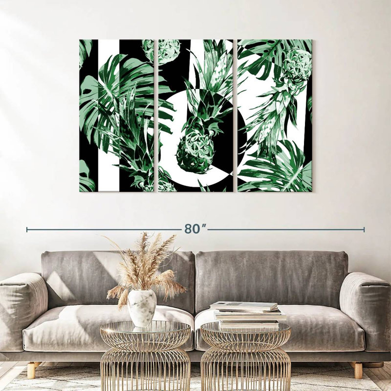 Ananas tropicaux à la mode 3 pièces, H 57 po x l 36 po x P 1,25 po