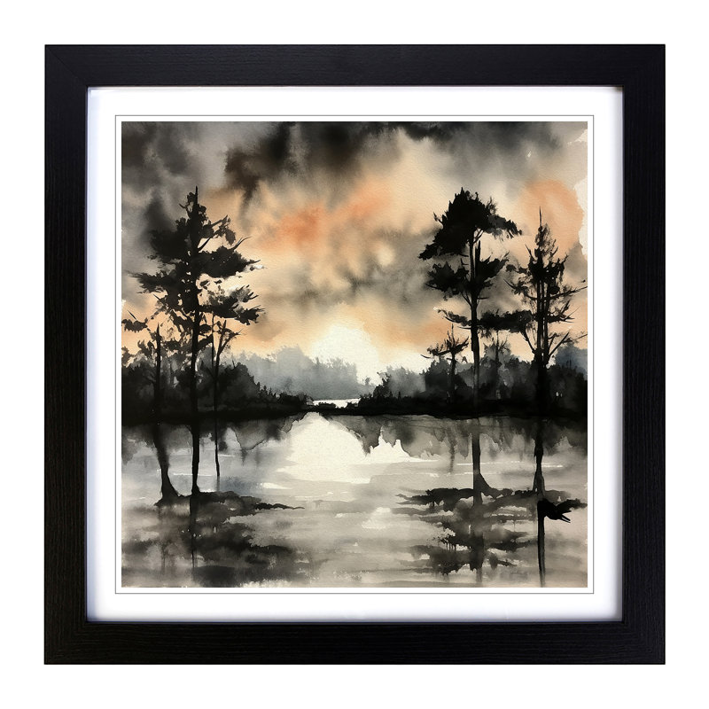 Sunrise Ink Wash No.8 - Framed Print, Black