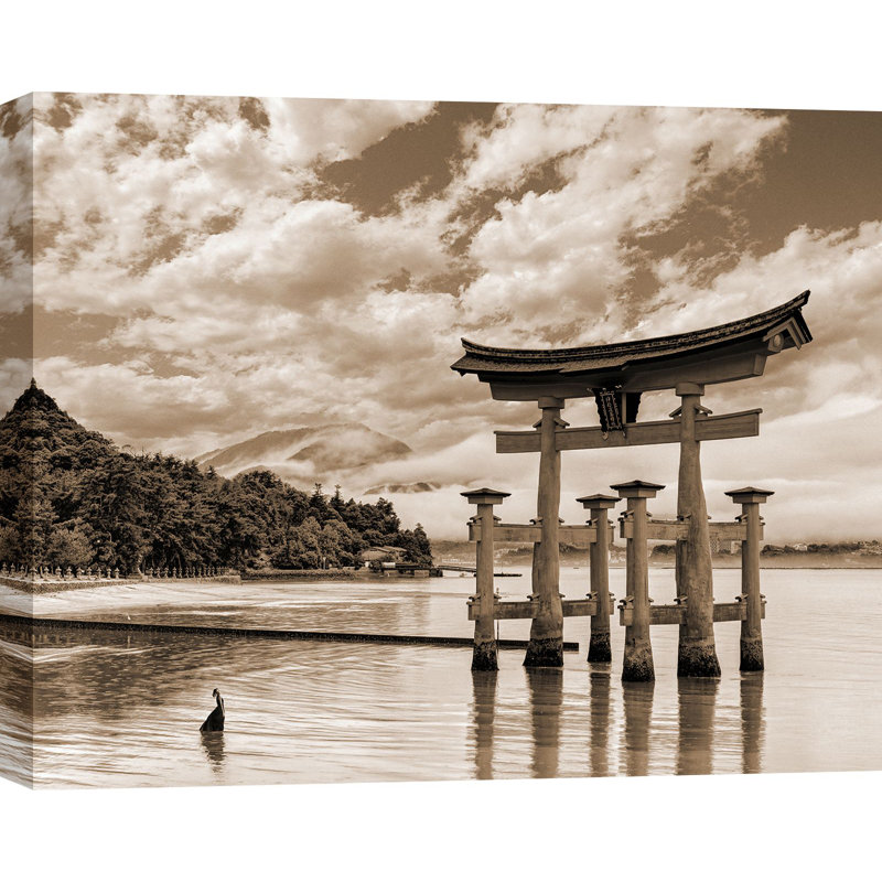 3AP6284 Itsukushima Shrine, Hiroshima, Japan (BW) by Pangea Images - Wrapped Canvas Art Prints, 70cm H x 100cm W x 4cm D